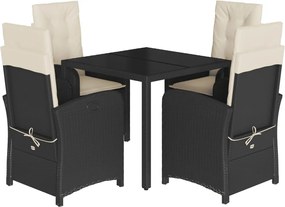 vidaXL Set mobilier de grădină cu perne, 5 piese, negru, poliratan