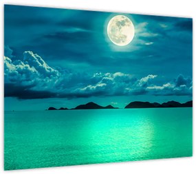 Tablou pe sticlă - Luna plină deasupra apei (70x50 cm)
