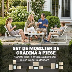 Outsunny Set Mobilier Grădină 4 Piese cu Canapea, Fotolii, Măsuță, Bej și Alb | Aosom Romania