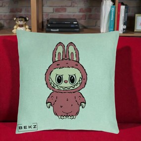 Perna Personalizata Labubu Roz Solo, 40x40 cm, Verde Menta, Husa Detasabila, Perna Inclusa, BEKZ®