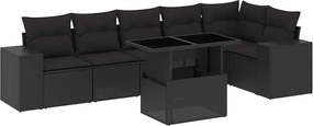 vidaXL Set canapele de grădină cu perne, 7 piese, negru, poliratan