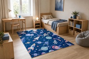 BAMBINO 61580 covor lavabil rachetă spațială pentru copii anti-alunecare - bleumarin / portocaliu