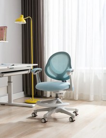 FlexGrow Junior YB1059 - Scaun Ergonomic pentru Copii, spatar reglabil, cotiere reglabile, inaltime reglabila, suport picioare ajustabil, Mesh, Albastru