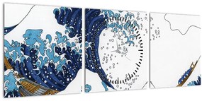 Tablou - Desen japonez, valuri (cu ceas) (90x30 cm)