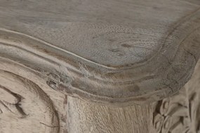 Consolă hol sculptată din lemn de mango, natur, cu picioare curbate, frunze de acant și traverse în X, 81 x 122 x 50 cm, „Majesty”