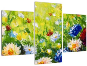 Tablou - Pictură în ulei, pajiște înflorită (90x60 cm)