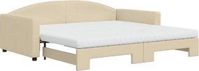 vidaXL Pat de zi cu extensie și saltele, crem, 100x200 cm, textil
