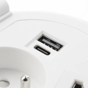 Priza incorporabila in blat Charger Plus GTV, incarcator wireless 5W, 1 priza Schuko, USB A + C, HDMI, RJ45, alb, D:80 mm Aluminiu, Alb, D:80