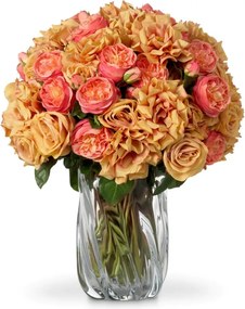 Buchet artificial LUX din 72 de trandafiri Peach, Roses