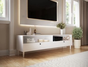 Dulap TV cu raft si dulapuri DULLUM 200x58cm, alb