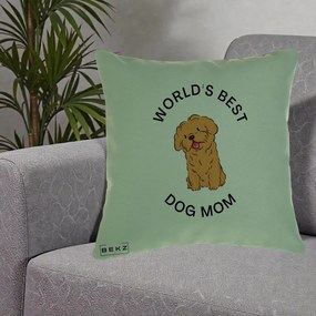 Cadou pentru Iubitorii de Caini - Perna Personalizata World's Best Dog Mom, 40x40 cm, Verde, Husa Detasabila, Perna Inclusa, BEKZ®