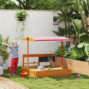 Outsunny Nisipar din lemn pentru copii cu copertină reglabilă și jucării de bucătărie Juego para Niños 3-7 Años 114x110x110 cm Maro | Aosom Romania
