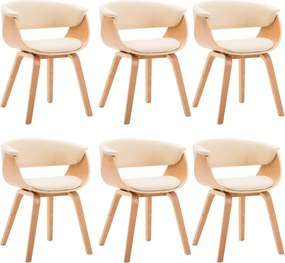 vidaXL Scaune sufragerie 6 buc. lemn curbat crem și piele artificială