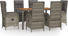 vidaXL Set mobilier de grădină cu perne, 7 piese, gri, poliratan