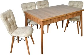 Set masa extensibila cu 6 scaune tapitate Homs nuc/bej 170 x 80 cm picioare lemn  