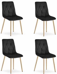 Set 4 Scaune Bucatarie/Dining Fido Picioare Finisaj Lemn, Catifea Negru
