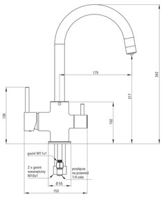 Baterie chiuveta bucatarie cu 3 cai, negru mat cu conexiune la filtru de apa, Deante Negru mat