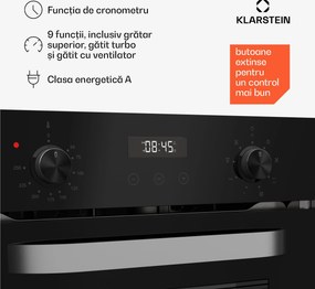 Klarstein Cuptor SmartSlim, Design subțire, 9 funcții, volum 49 l, curățare ușoară, EEK A