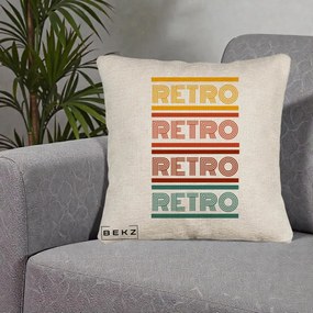Perna Decorativa RETRO Text Multicolor, 40x40 cm, Bej Canapea, Husa Detasabila, Perna Inclusa, BEKZ®