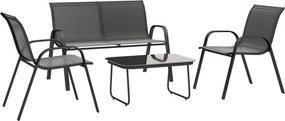 Outsunny Set Mobilier de Grădină din 4 Piese cu Canapea, 2 Scaune Stivuibile și Măsuță de Cafea, 113x66x79 cm, Negru | Aosom Romania