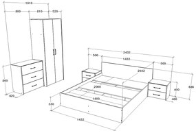 Set haaus V2, Pat 200 x 140 cm, Stejar Artisan/Argila