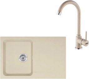 Set chiuveta bucatarie compozit Franke Orion Avena 1 cuva cu picurator 78x50 cm tectonite finisaj bej mat si baterie Pola