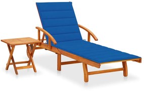 vidaXL Șezlong de grădină cu masă și pernă, lemn masiv de acacia