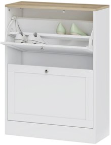 HOMCOM Dulap de pantofi 12 perechi, mobilier de intrare cu 2 sertare rabatabile și rafturi reglabile, 60 x 24 x 80 cm, alb | Aosom Romania