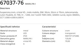Lustra LED cu telecomanda, cristale K5 Marilyn I 67037-76 GL