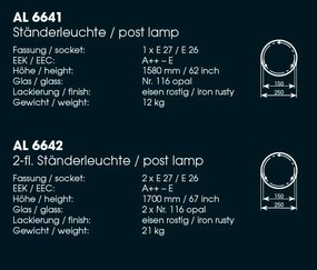 Stalp iluminat exterior din fier forjat, design asiatic, inaltime 170cm, AL 6642