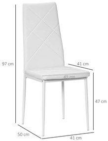 Set 4 scaune bucatarie HOMCOM cu spatar inalt, scaune moderne din piele artificiala si otel, 41x50x97cm, alb | Aosom RO