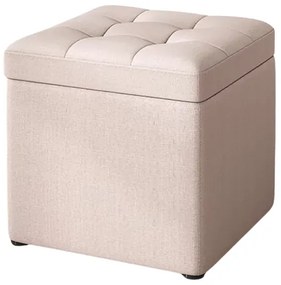 Taburet cu spațiu de depozitare, 30x30x35cm, Crem &ndash; Design modern din material textil și burete