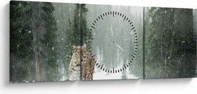 Tablou cu leopard în zăpadă (cu ceas) (90x30 cm)