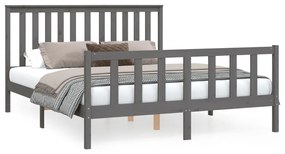 3188213 vidaXL Cadru de pat cu tăblie King Size, gri, 150x200 cm, lemn pin