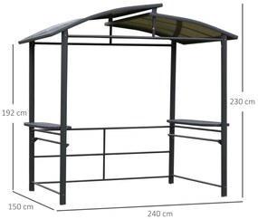Foisor de Gradina Outsunny din Otel, Acoperis Policarbonat, Rafturi 240x150x230cm, Gri | Aosom RO