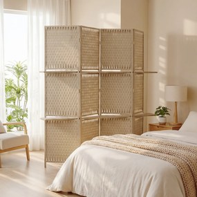 HOMCOM Separator de camere 4 panouri 2 rafturi pliabile natural pai | Aosom Romania
