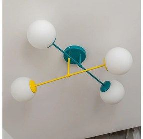 Lustru aplicat MOON, 4xE27/15W/230V, turcoaz/galben