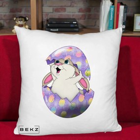 Perna Decorativa Iepuras din Ou de Pasti, 40x40 cm, Alb Pufos, Husa Detasabila, Perna Inclusa, BEKZ®