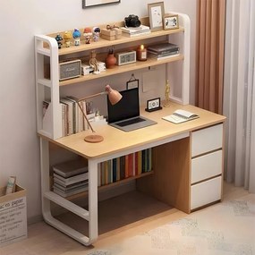 Birou cu raft Soco MDF natural - alb 120x50x144cm