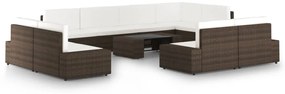 vidaXL Set mobilier de grădină cu perne, 10 piese, maro, poliratan