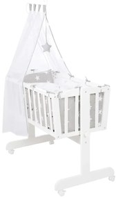 Pătuț leagăn alb cu roți și baldachin 40x90 cm Little stars – Roba