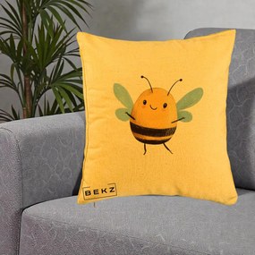 Perna Decorativa Buburuza pe Trifoi cu Patru Foi, 40x40 cm, Galben, Husa Detasabila, Perna Inclusa, BEKZ®