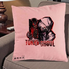 Perna Personalizata Tokyo Ghoul Ken Kaneki Anime, 40x40 cm, Roz, Husa Detasabila, Perna Inclusa, BEKZ®