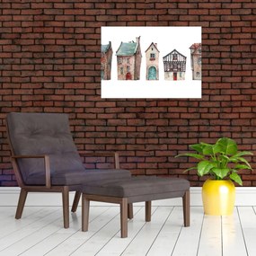 Tablou pe sticlă - Case în acuarelă (70x50 cm)