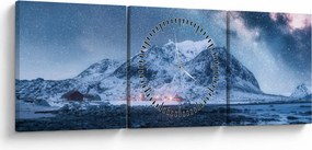 Tablou cu munți și ceul cu stele (cu ceas) (90x30 cm)