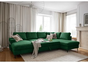 Colțar verde închis extensibil cu tapițerie din catifea reiată (cu colț pe partea dreaptă) Lofty Lilly – Miuform