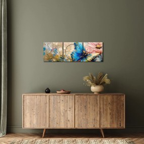 Tablou - Pictura de flori și fluturi (cu ceas) (90x30 cm)