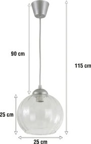 Brilagi - Lustră LED suspendată pe cablu RETRO GLASS 1xE27/60W/230V Ø 25 cm argintiu/transparent