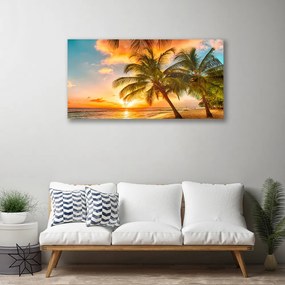 Tablou pe panza canvas Palm Tree Sea Peisaj Verde Maro Albastru