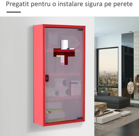 HOMCOM Dulap Prim Ajutor Montabil Perete, Cutie Medicamente, 60x30x12 cm, Roșu | Aosom Romania